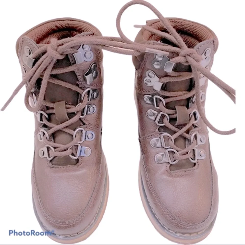 R2 Boys Ankle Boots Padded High Tops Lace Up Textile Lining Rugged Brown Size 12
